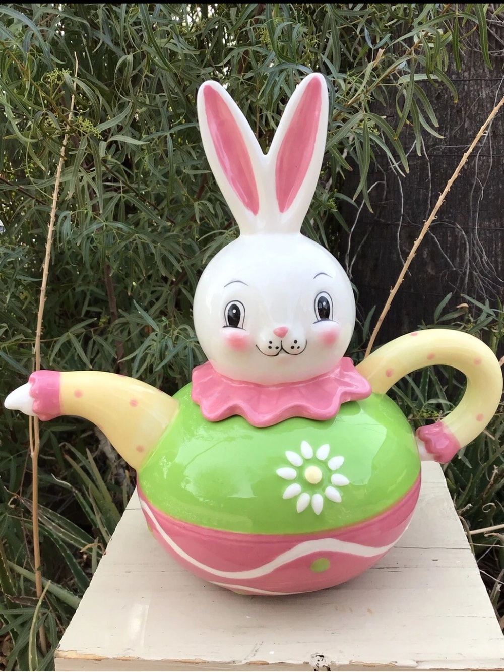 Johanna Parker Whimsical Carnival Cottage Ceramic Bunny Rabbit Easter Teapot
